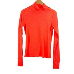 Sweaty Betty sheer base layer turtleneck top orange 90s Y2K sz M